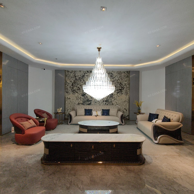 Cream Diamond-Tufted Leather Sofa with Scroll Armrests and Dark High-Gloss Wood Sides
